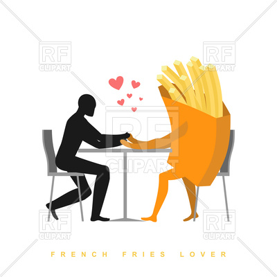 400x400 French Fries Lover In Cafe, Man And Fast Food Sitting