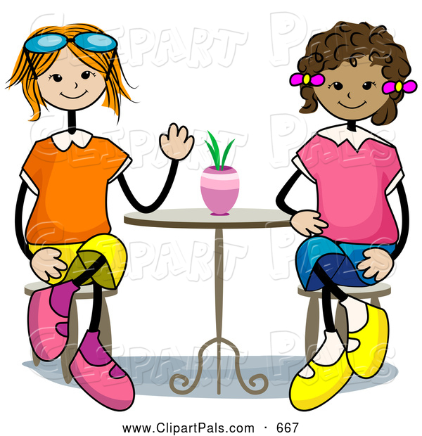600x620 Pal Clipart Of A Pair Of Stick Girls Sitting