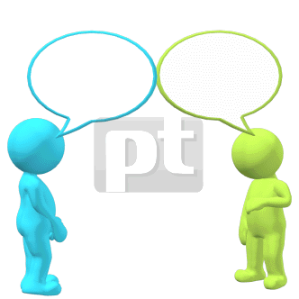 332x332 Green And Blue People With Speech Bubbles Talking Animated Clipart