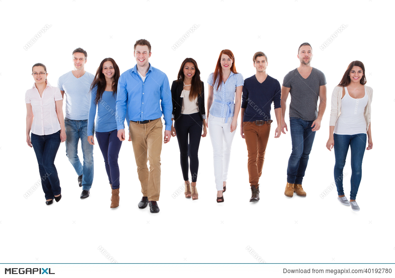 800x563 Diverse Group Of People Walking Towards Camera Stock Photo