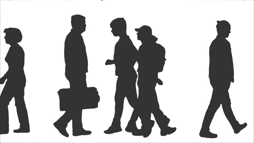 852x480 Silhouette Of Walking People. Side View. Full Hd Footage