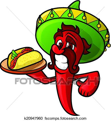 432x470 Clipart Of Mexican Pepper With Tacos K20947960