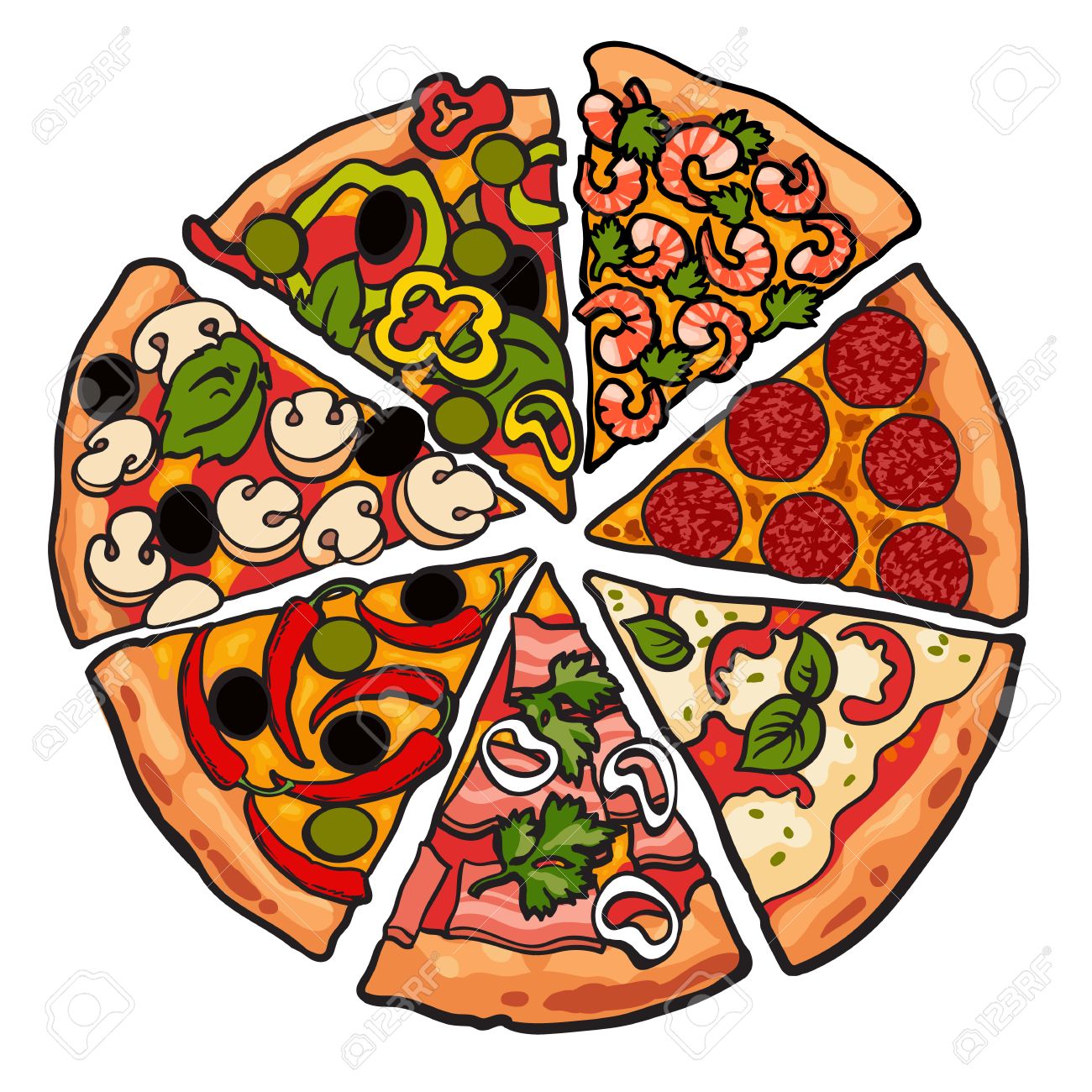 1300x1300 Set Of Various Pizza Pieces, Sketch Style Vector Illustration