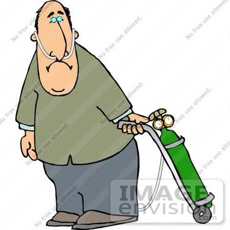 450x450 Man On Oxygen Therapy, Pulling A Tank Behind Him Clipart