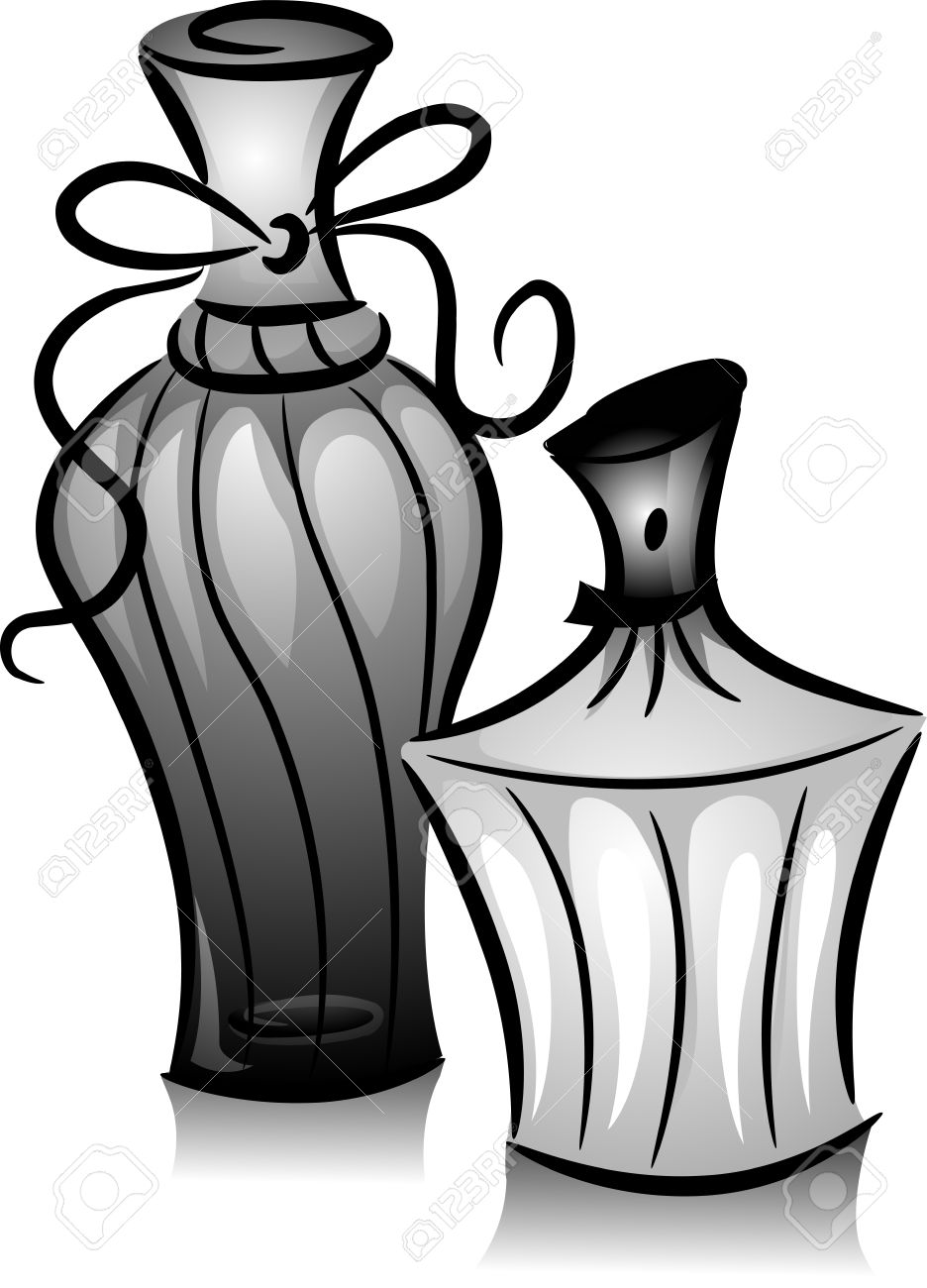 936x1300 Illustration Of Bottled Perfumes In Black And White Stock Photo