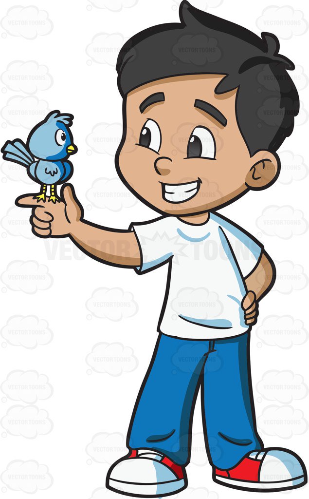 635x1024 A Boy Looking At His Pet Bird Cartoon Clipart