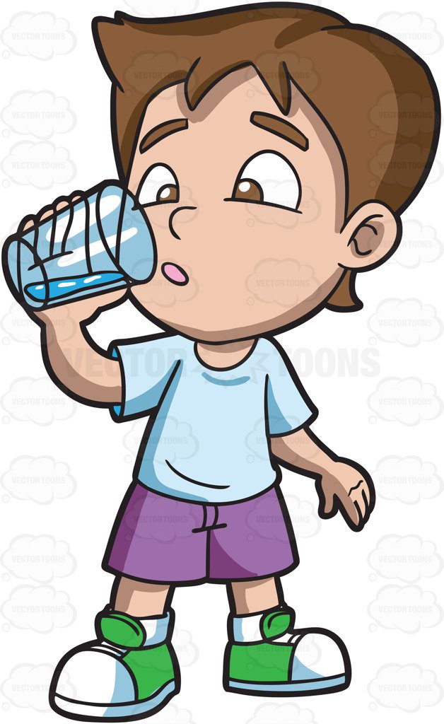 628x1024 A Boy Looking Curious At The Water That He Is Drinking Cartoon