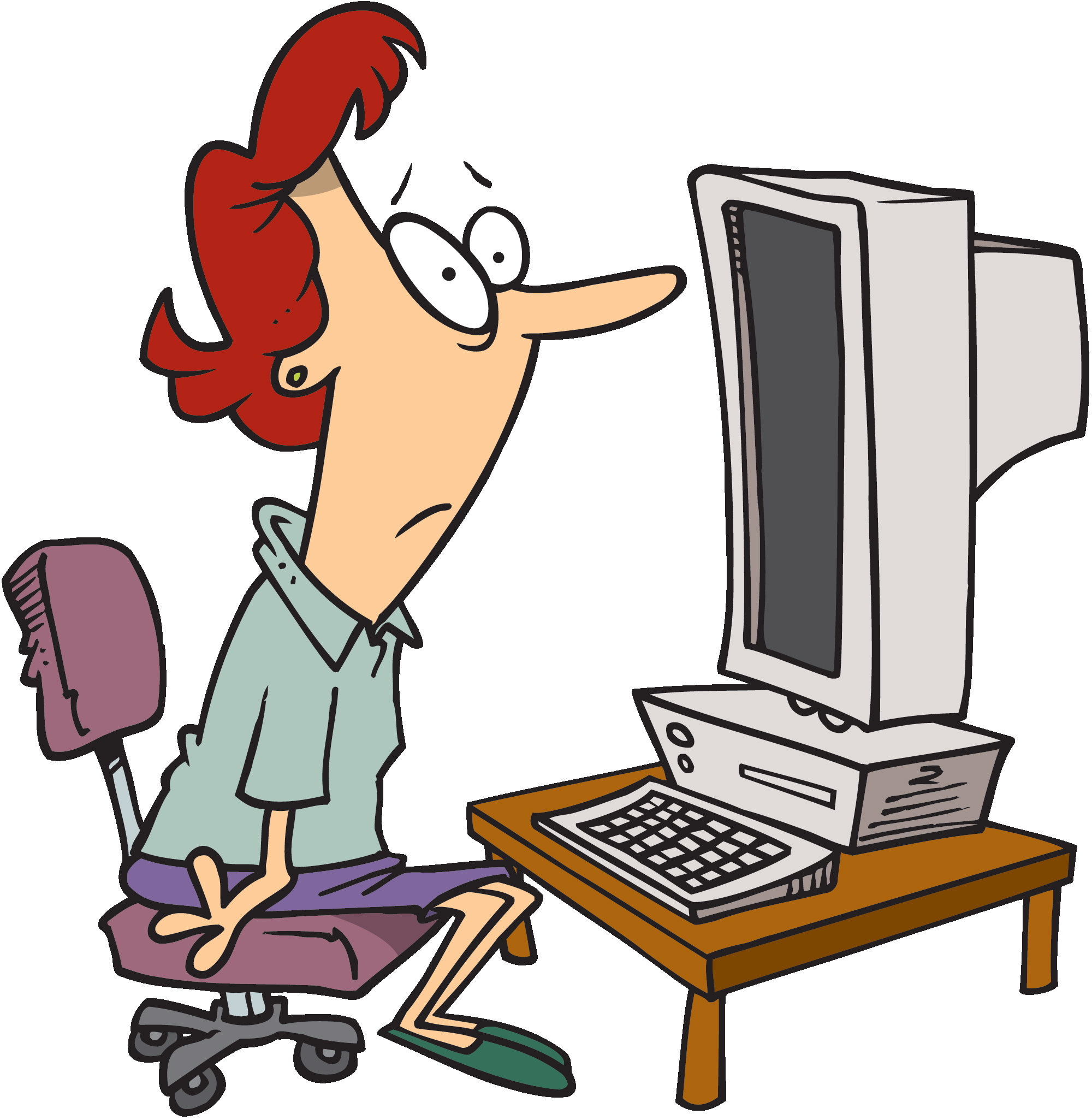 2000x2051 Person At Computer Cartoon