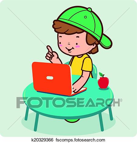 450x470 Clip Art Of Boy On The Computer K20329366