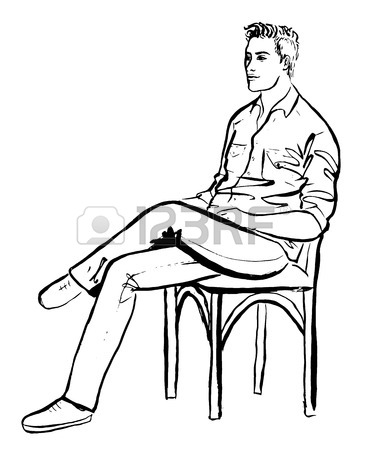 367x450 Fashion Outline Illustration Of Man Sitting In Cafe. Ink Hand