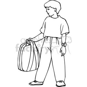 300x300 Royalty Free Black And White Outline Of A Boy Holding His Backpack