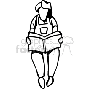 300x300 Royalty Free Black And White Outline Of A Person Reading A Book