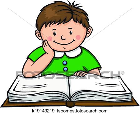 450x365 Clip Art Of Boy Reading A Book K19143219