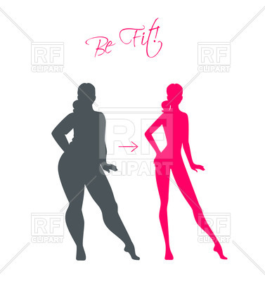 377x400 Slim And Fat Girl Silhouettes Royalty Free Vector Clip Art Image