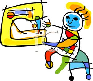 300x261 Free Clipart Image A Person Sitting In Front Of A Sewing Machine