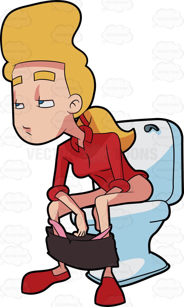 613x1024 A Woman Sitting On A Toilet Seat Cartoon Clipart