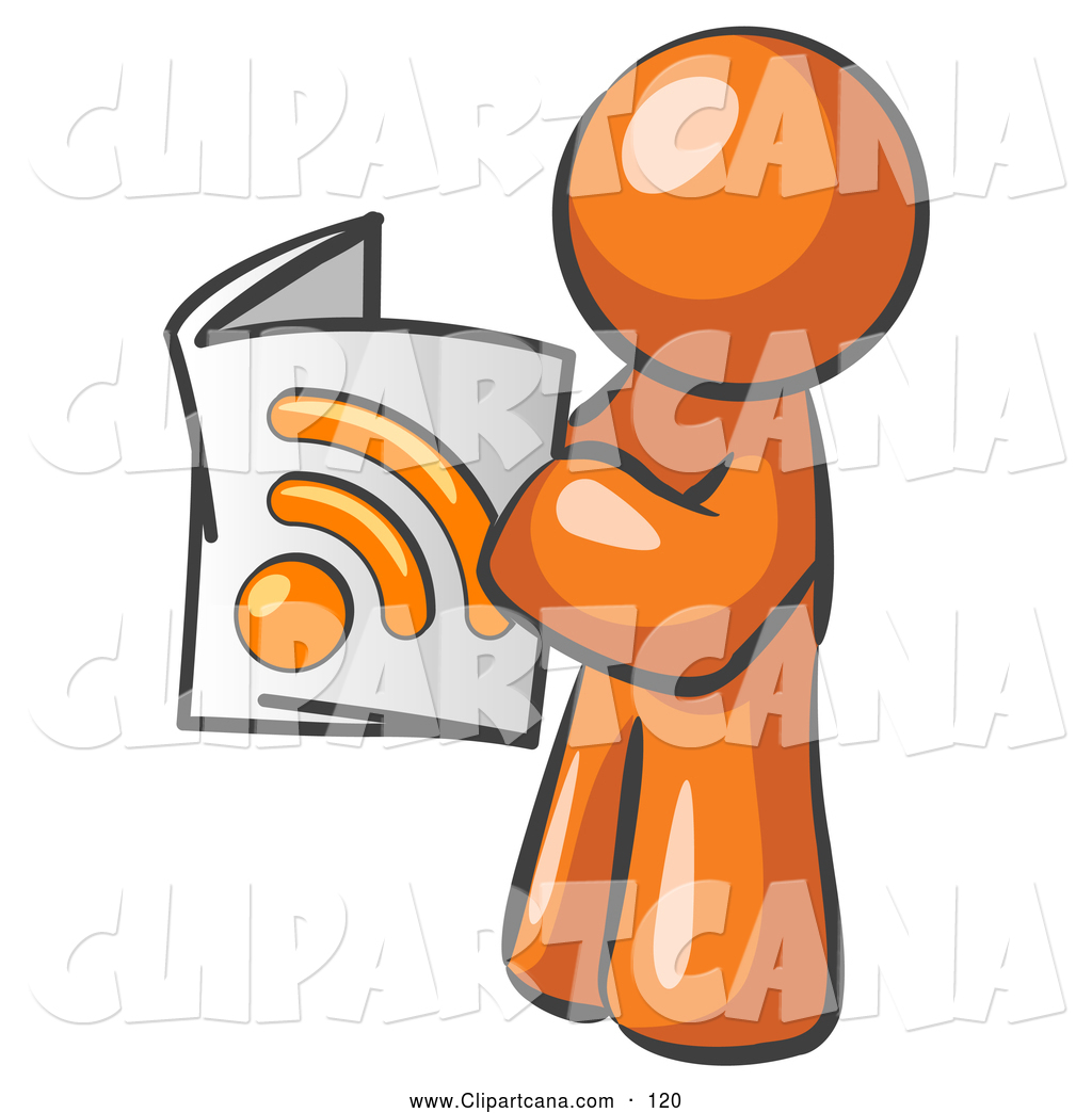 1024x1044 Vector Clip Art Of A Shiny Orange Man Standing And Reading An Rss