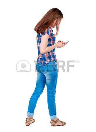 326x450 Back View Of Standing Young Beautiful Woman Using A Mobile Phone