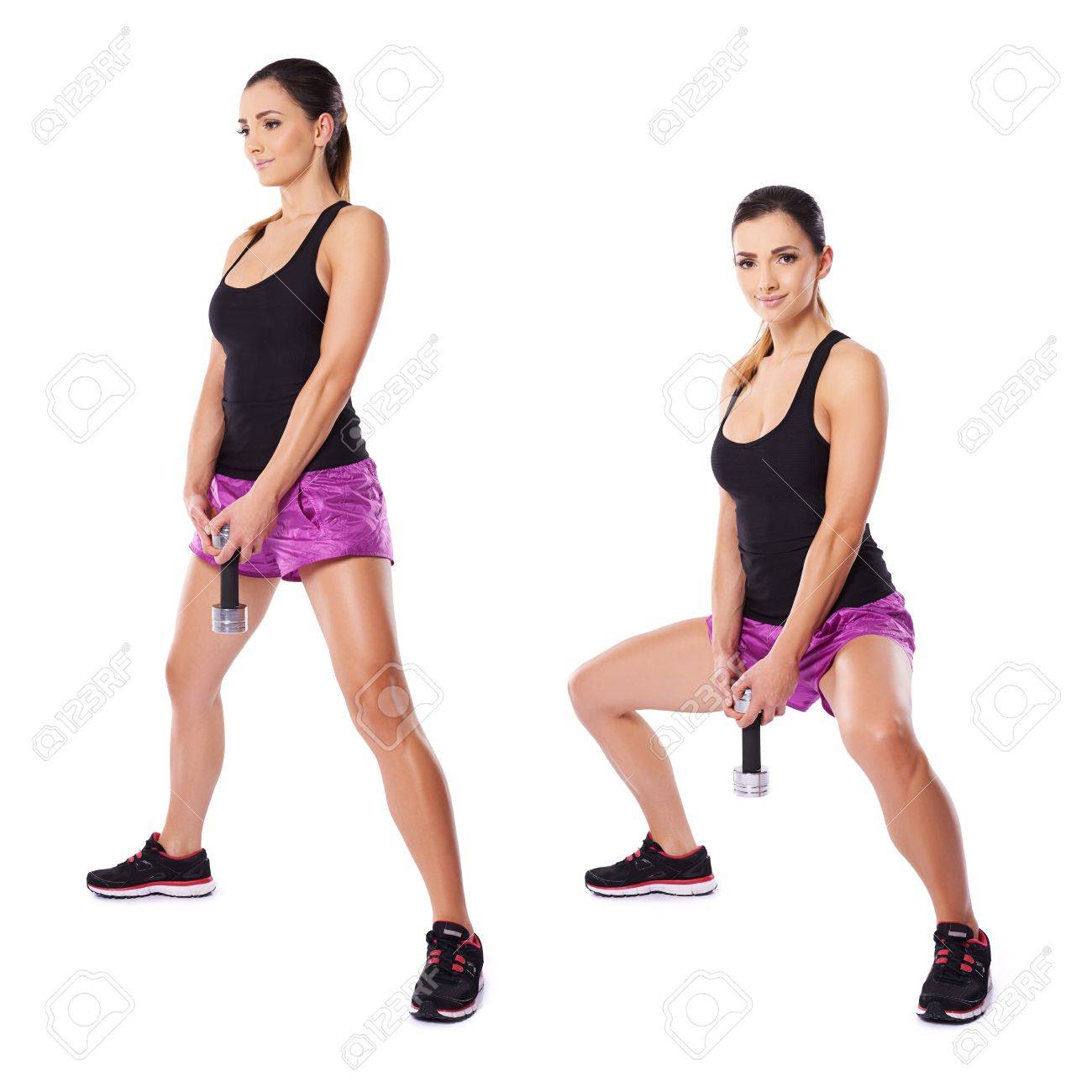 1300x1300 Athletic Young Woman Working Out With Dumbbells Shown In Two