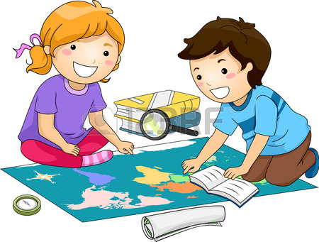 450x341 Illustration Of Preschool Kids Examining A Large Map While