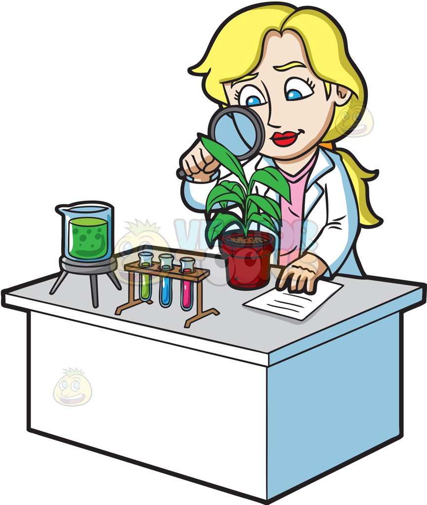 866x1024 A Female Scientist Studying Plants Cartoon Clipart
