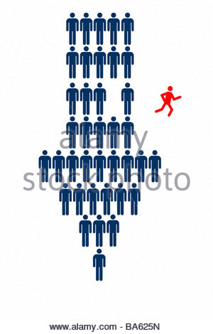 300x470 Person Symbol Running From Group Of Person Symbols Stock Photo