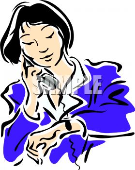 279x350 Busy Woman Checking Her Watch And Talking On The Phone