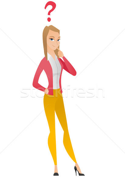412x600 Thinking Business Woman With Question Mark. Vector Illustration