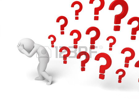 450x338 3d Small Person Thinking With A Large Question Mark. 3d Image