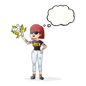 300x300 Freehand Drawn Thought Bubble Cartoon Mechanic Woman Royalty Free