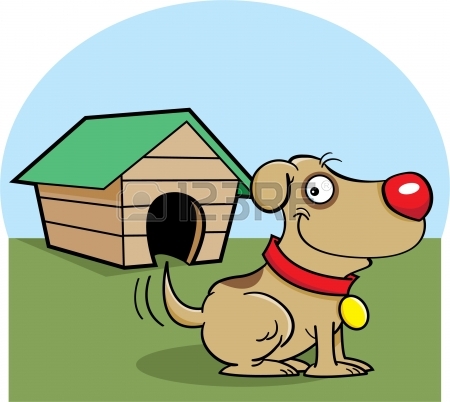450x402 Cartoon Illustration Of A Dog With A Dog House Royalty Free