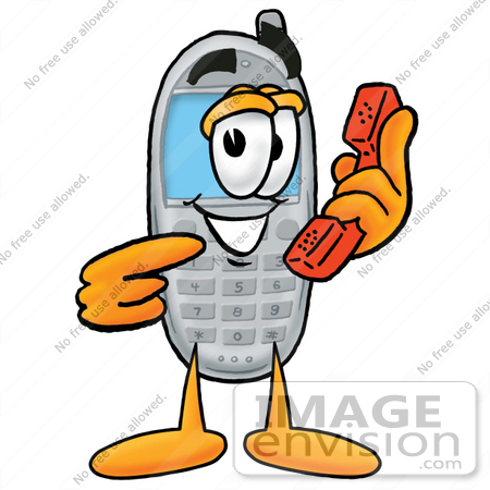 450x450 Cliprt Graphic Of Gray Cell Phone Cartoon Character Holding