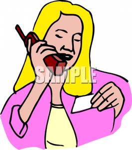 265x300 Woman Calling A Number On A Business Card Clip Art Image
