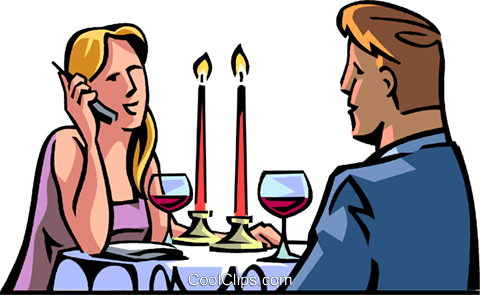 480x295 Dinner Interrupted By Cellular Phone Call Royalty Free Vector Clip
