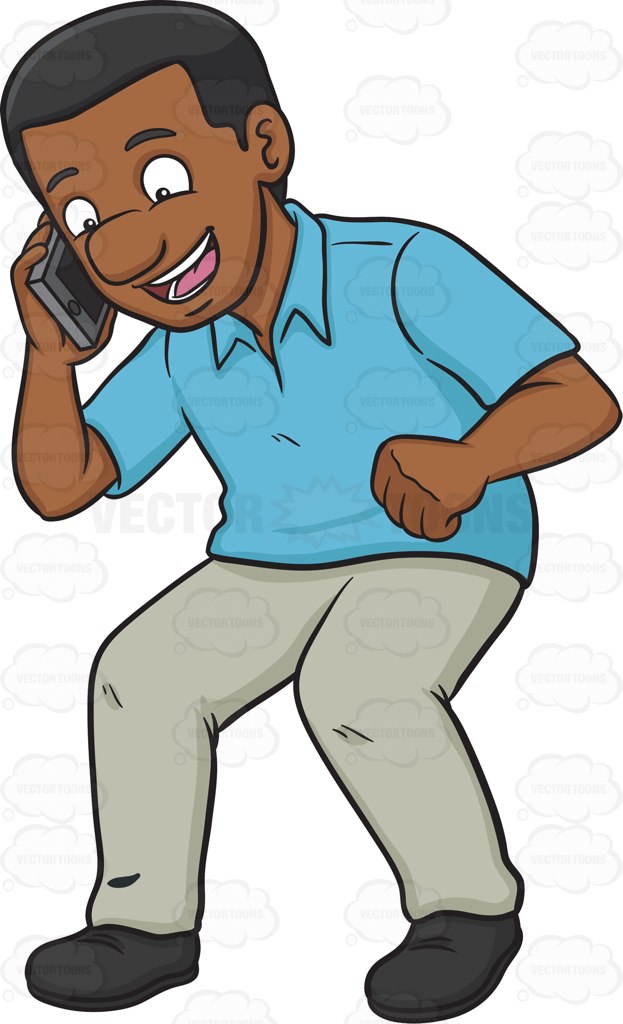 623x1024 An Excited Black Man Calling Someone On His Phone Cartoon Clipart