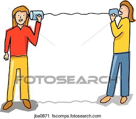 450x392 Clipart Of Two Women Talking Through Tin Cans Jba0871