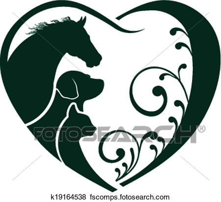 450x411 Clip Art Of Logo Horse, Dog And Cat Love Heart K19164538