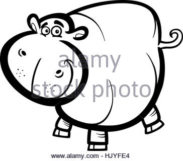 364x320 Black And White Cartoon Illustration Of Hippopotamus Wild Animal
