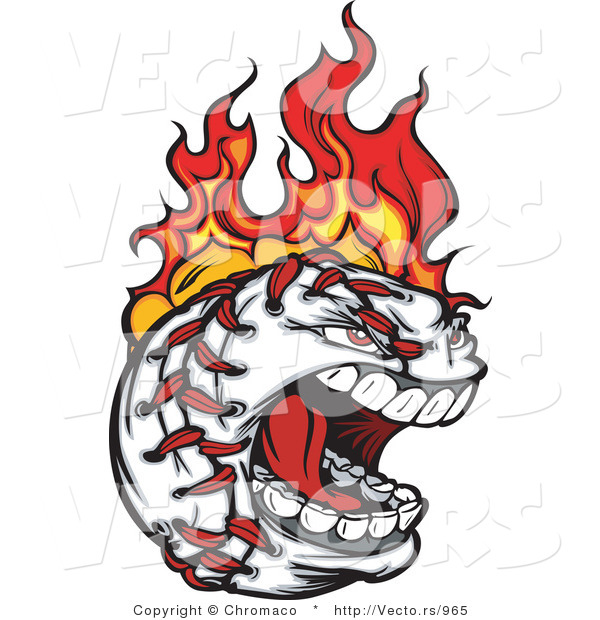 600x620 Vector Of A Screaming Fast Baseball Character On Fire By Chromaco