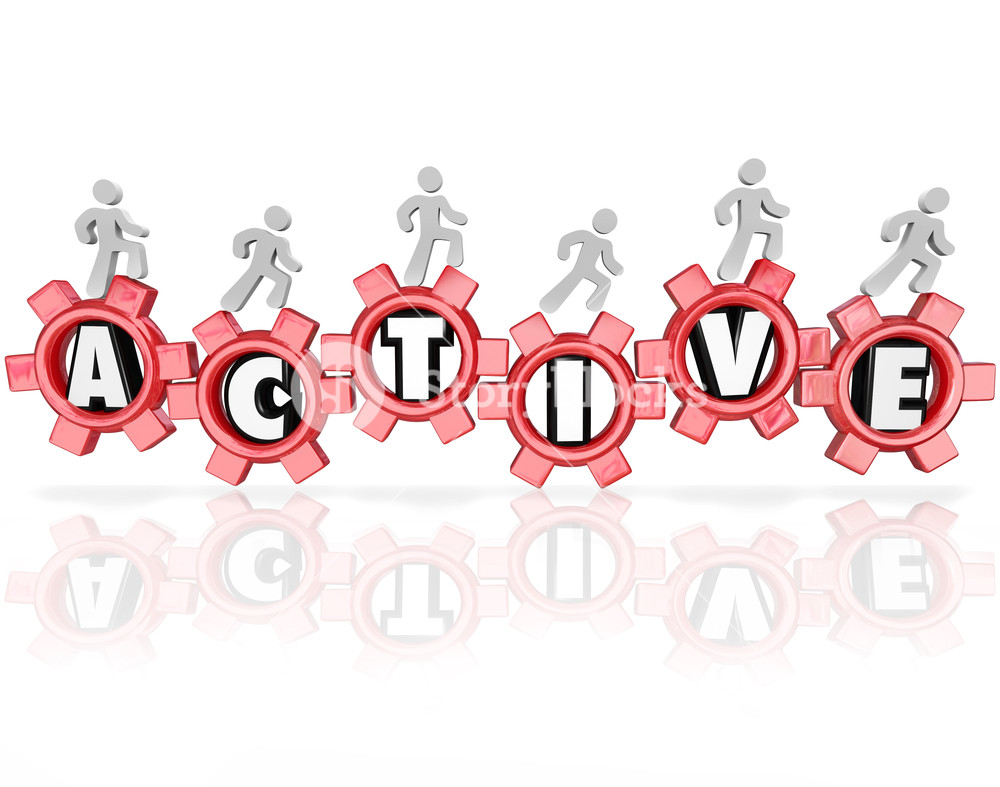 1000x787 Active Word In Red Gears And People Walking, Running Or Jogging