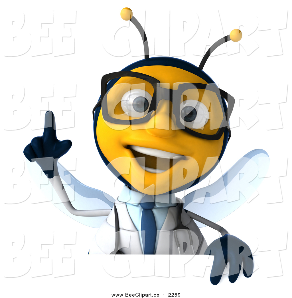1024x1044 Clip Art Of A 3d Happy Bespectacled Bee Doctor Holding Up A Finger