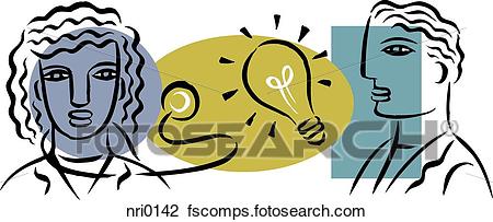 450x203 Clip Art Of Two Doctors Thinking Of A Medical Idea Nri0142