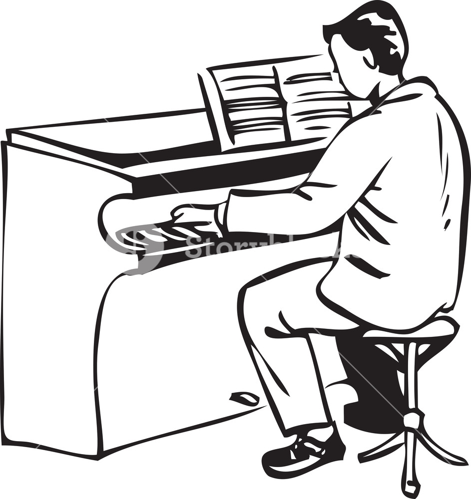 943x1000 Illustration Of A Man Playing Piano. Royalty Free Stock Image