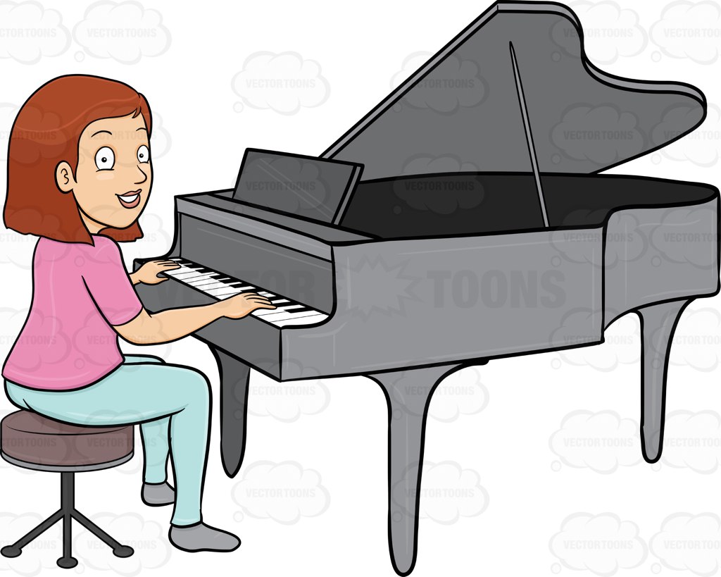 1024x819 A Woman Smiles While Playing The Piano Cartoon Clipart
