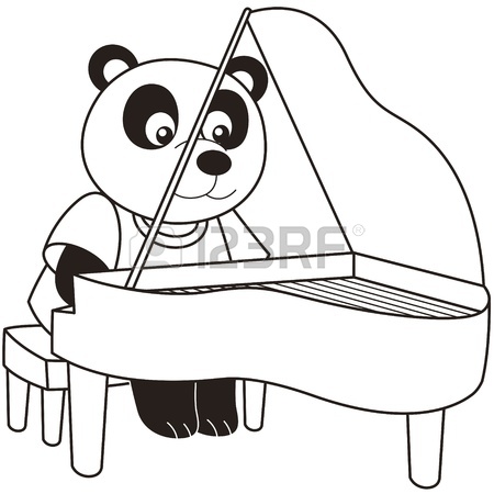 450x450 Cartoon Elephant Playing A Piano Black And White Royalty Free