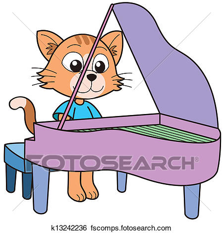 450x470 Clip Art Of Cartoon Cat Playing A Piano K13242236