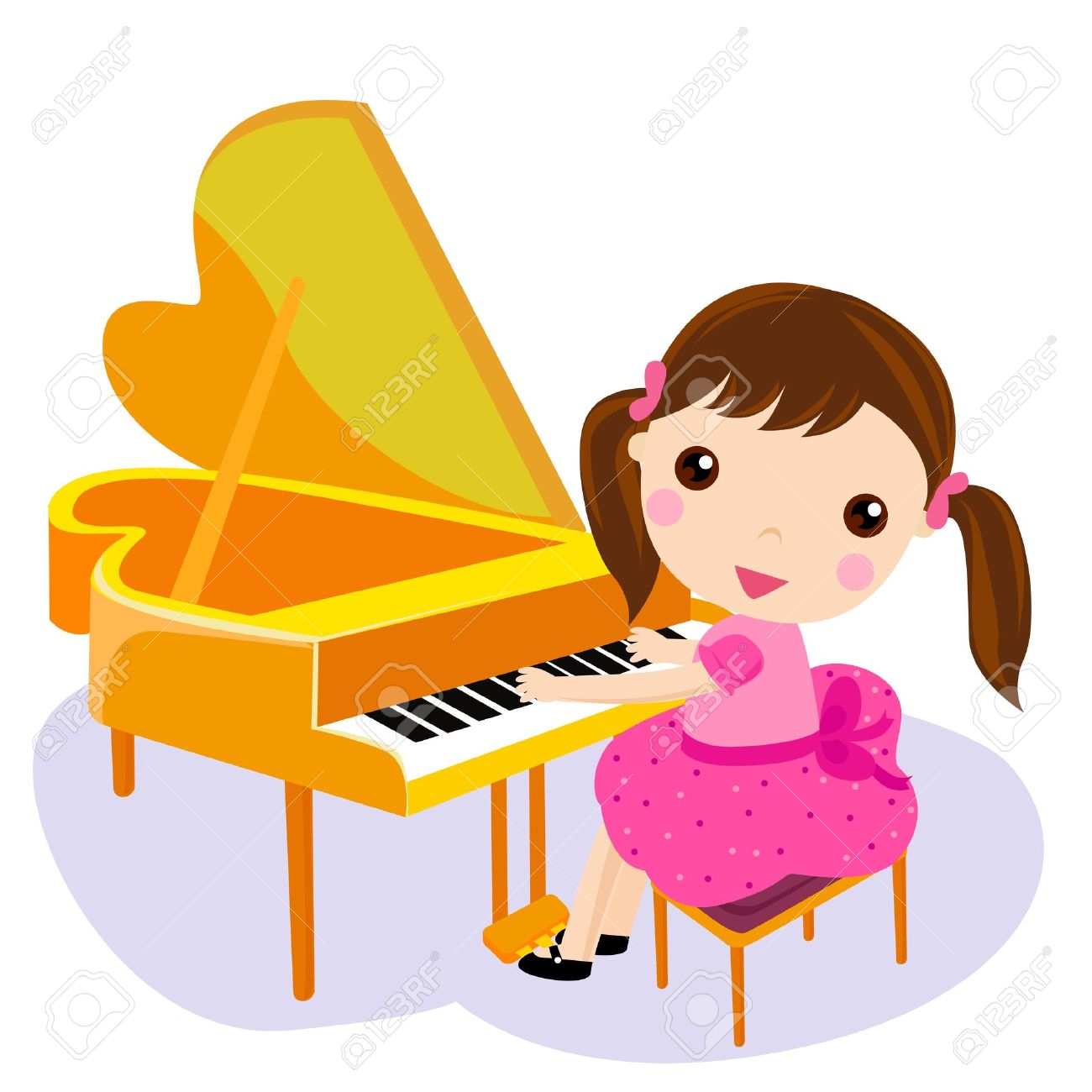 1300x1300 Girl Play The Piano. Cartoon Vector Illustration Royalty Free