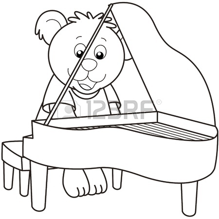450x450 Cartoon Elephant Playing A Piano Black And White Royalty Free