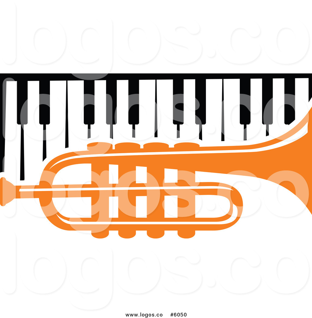1024x1044 Royalty Free Vector Of A Logo Of An Orange Trumpet Over A Piano