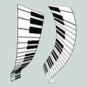 170x170 Clipart Of Piano Keyboard And 3d Music Notes Illustration